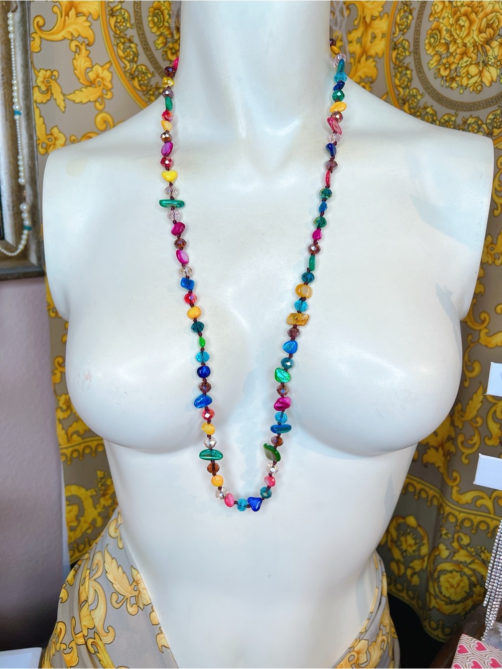 Abalone and crystal 30โ necklace blue pink green multi color